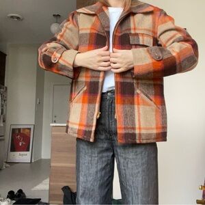 Vintage Plaid Wool Jacket in Orange, Brown, & Pink
